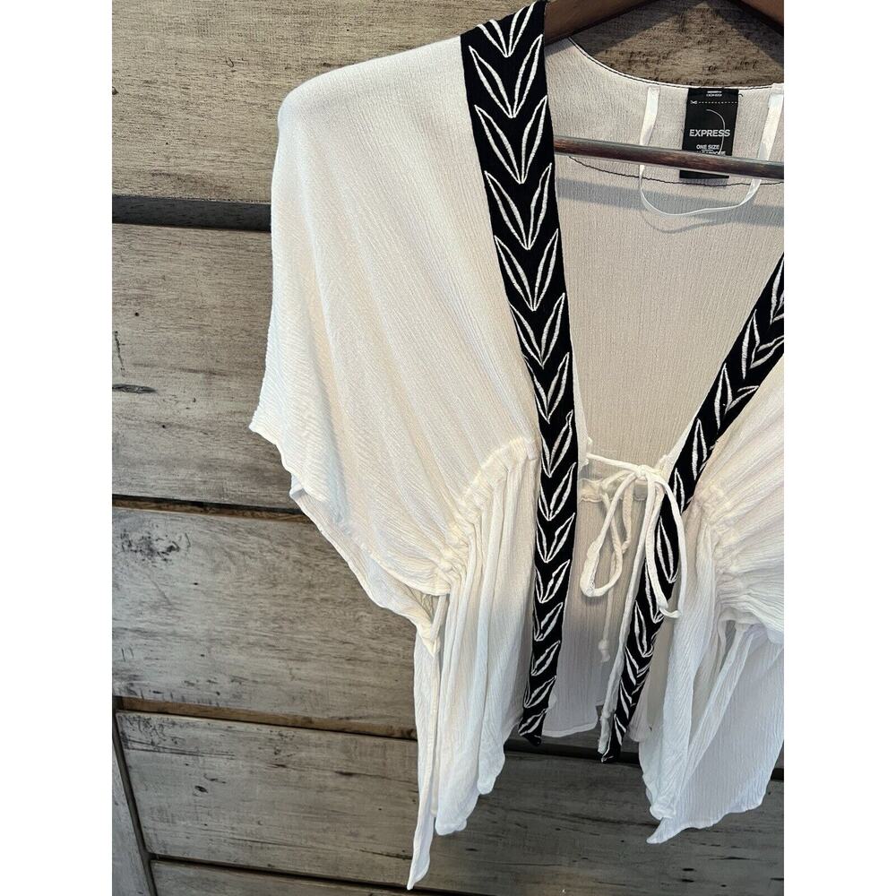 Express Boho Wrap Blouse Cover Up White One Size Caftan Lagenlook - Picture 3 of 9